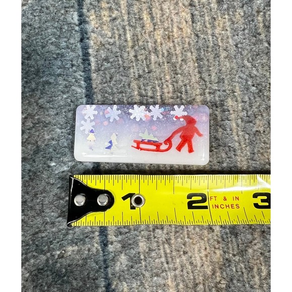 LMM Handmade Winter Scene Red Sled Hair Clip - Picture 3 of 4